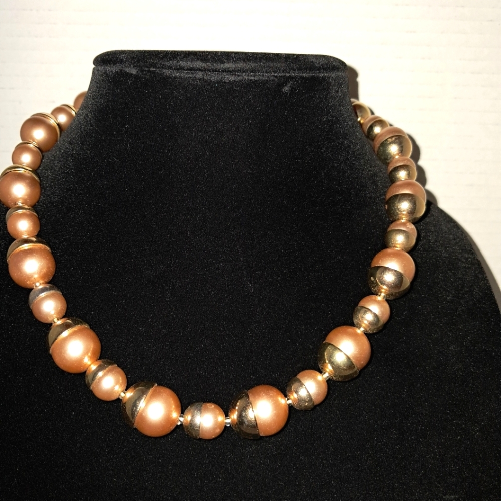 Acorn Tan Faux Pearls With Goldtone Tops